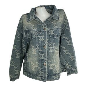 CHANEL Logo-Embellished Blue Jean Jacket